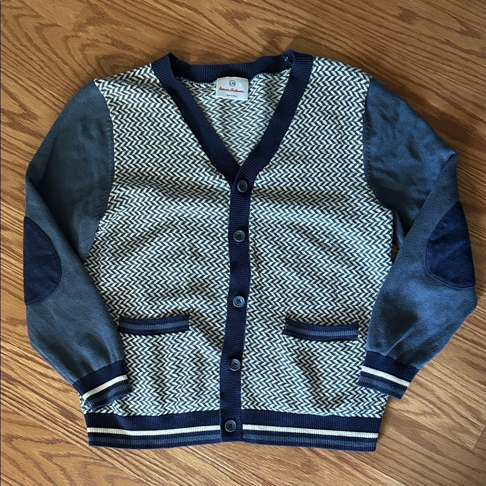 Hanna Anderson Navy Herringbone Cardigan Youth size 130/8